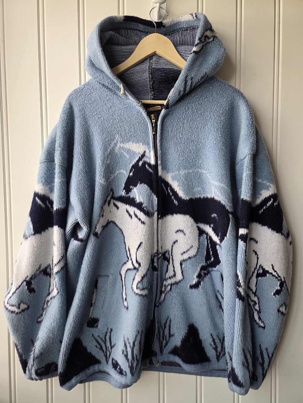 Tejidos Genesis Handicrafts Hooded Zipped Wool Blend Fleece Horse Coat XL